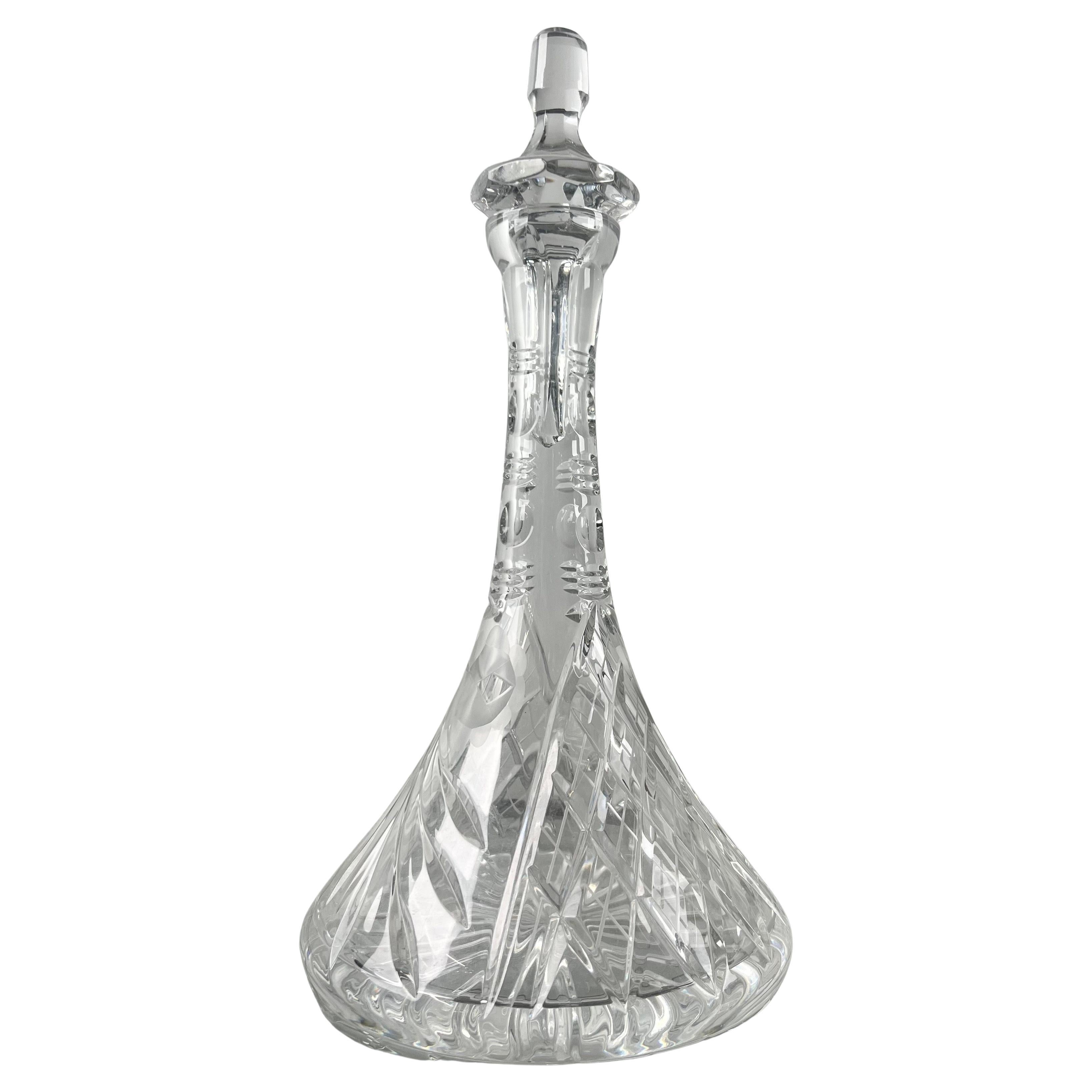 Classic European Cut Crystal Decanter with Faceted Stopper, 14″ H For Sale