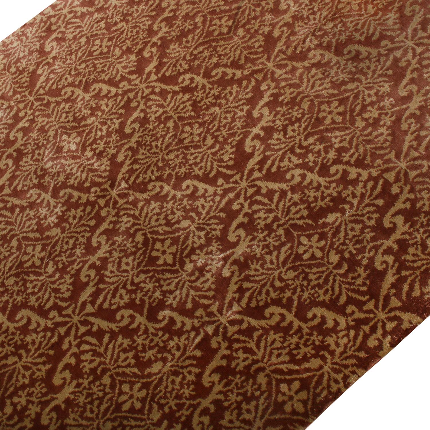 Nepalese Rug & Kilim's Classic European Style Rug in All over Brown, Gold Floral Pattern For Sale