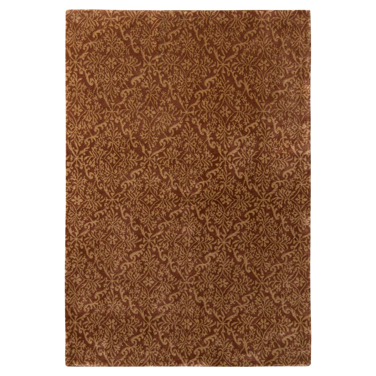 Tapis et tapis de style européen classique de Kilim en brun sur toute sa surface, motif floral doré