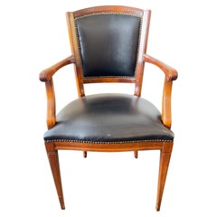 Classic Executive Armchair in Cherry Wood and Leather
