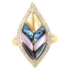 Classic Fancy-Cut Mother of Pearl with Diamond 14k Yellow Gold Cocktail Ring