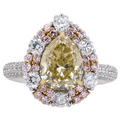 Classic Fancy-Cut Yellow Diamond with Pink & White Diamonds 18k TT Gold Ring