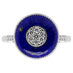 Classic Fancy Lapis with Round-Cut Diamond Accents 18k White Gold Cocktail Ring