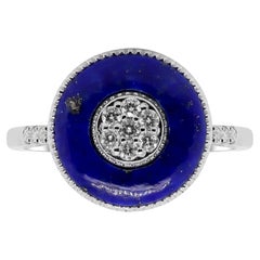 Vintage Classic Fancy Lapis with Round-Cut Diamond Accents 18k White Gold Cocktail Ring