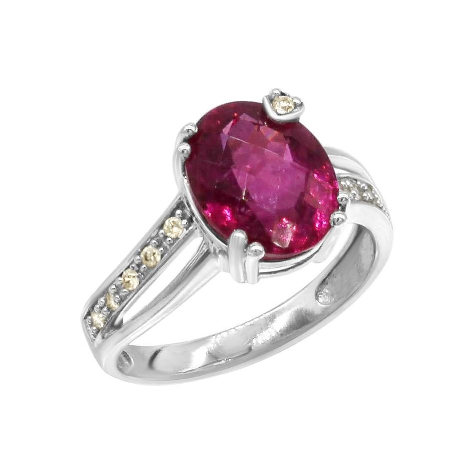 Round Cut Classic Fancy Tourmaline Diamond White Gold Ring For Sale