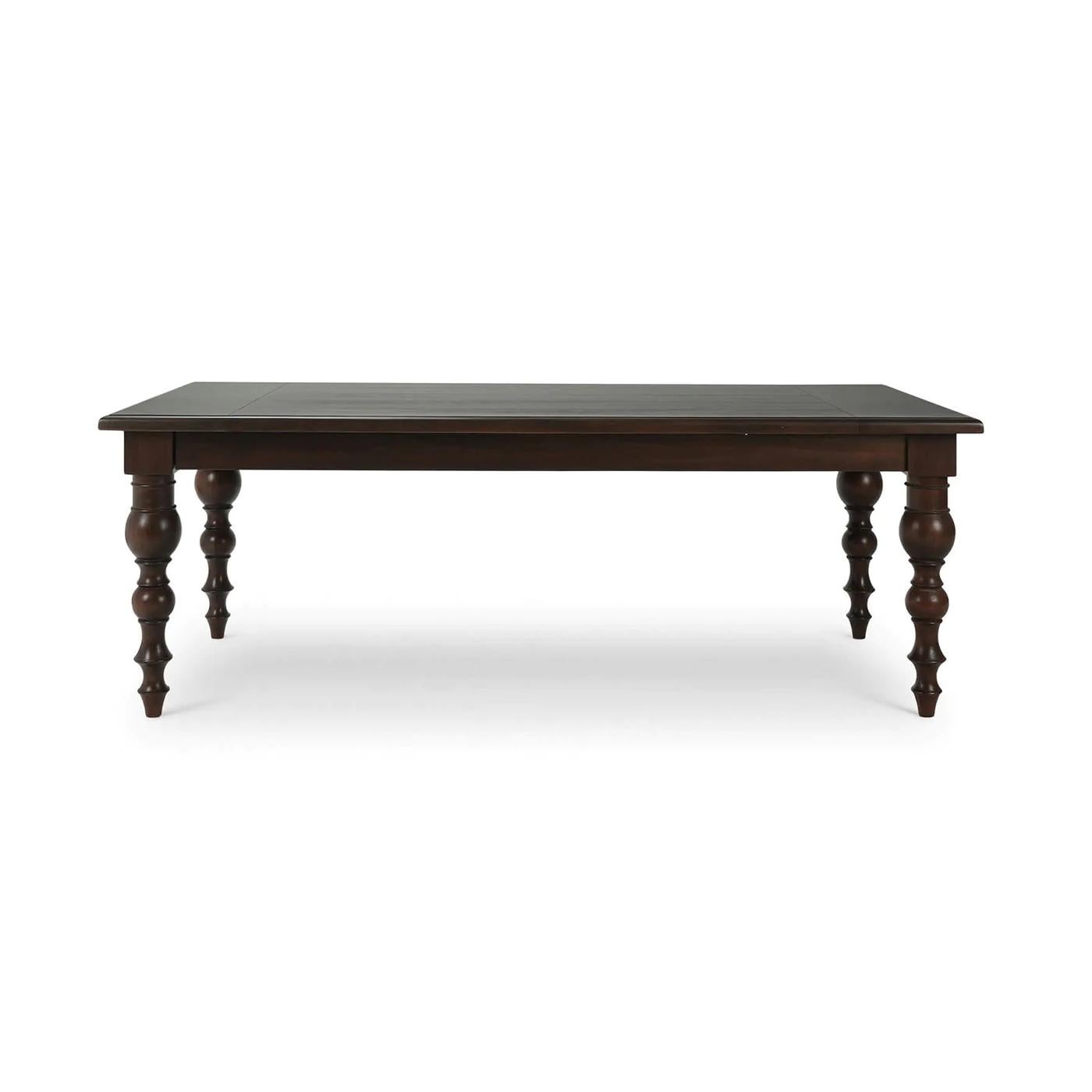 a perfect blend of rustic charm and timeless elegance. Crafted from solid mahogany, this table features a deep walnut finish, offering a striking look that highlights its elegant craftsmanship.

The dark finish complements a variety of interior