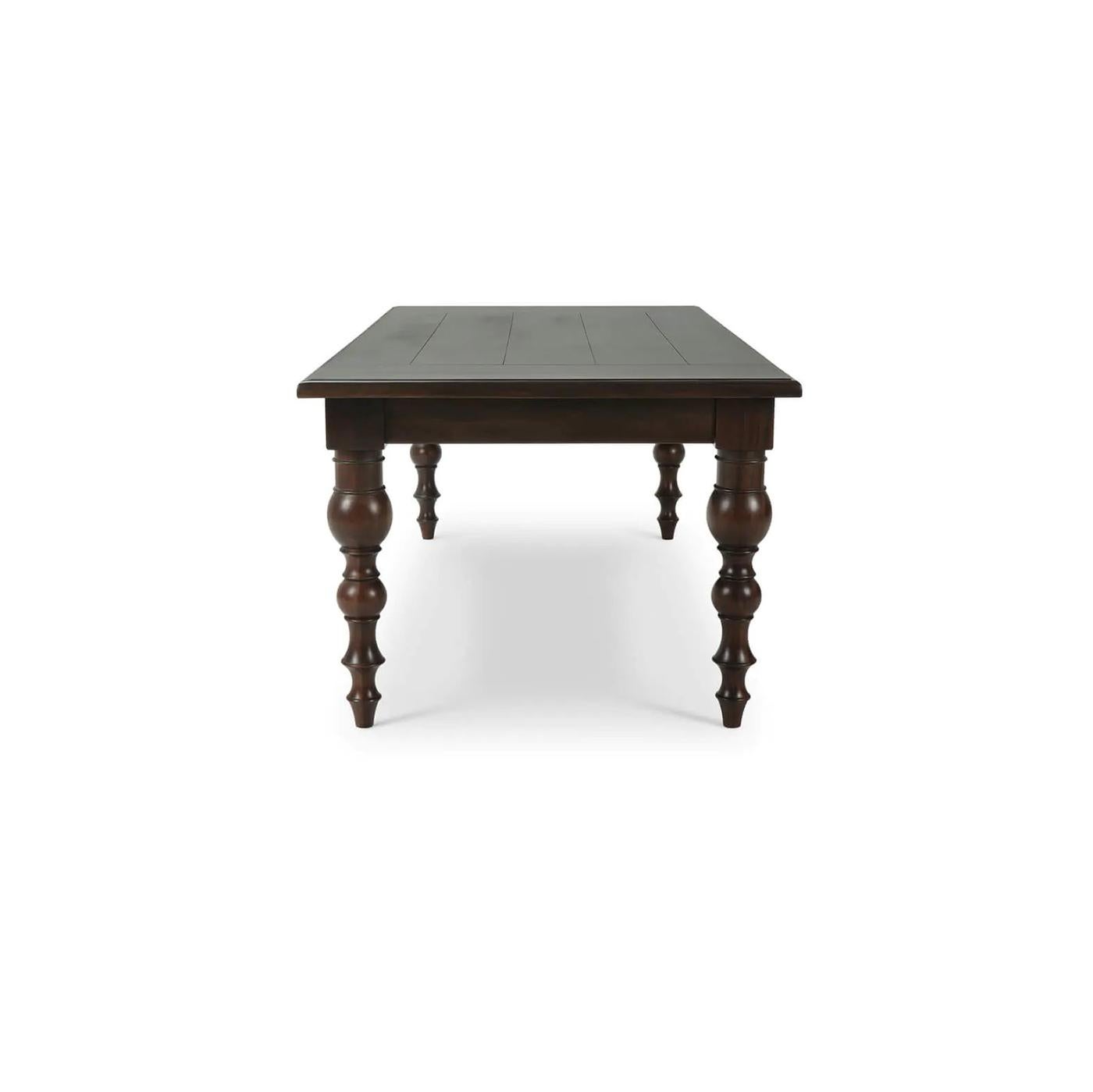 Country Classic Farmhouse Dining Table - Walnut Finish For Sale