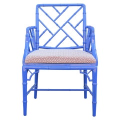 Classic Faux Bamboo Chinese Chippendale Blue Lacquer Armchair