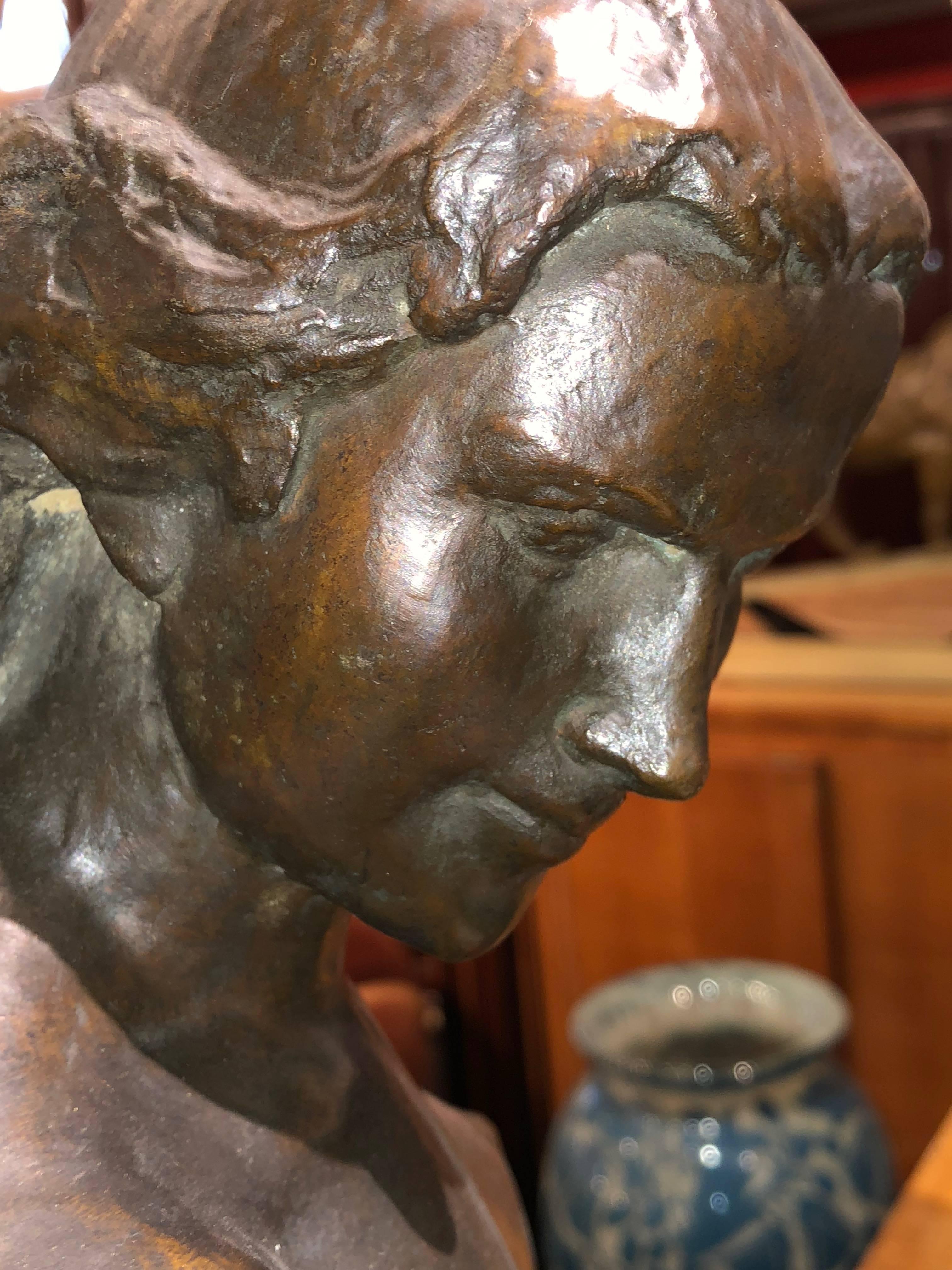 Classic Female Art Deco Bronze Statue by Listed Belgian Artist M. D'haveloose 3