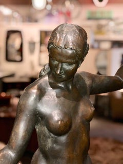 Classic Female Art Deco Bronze Statue by Listed Belgian Artist M. D'haveloose