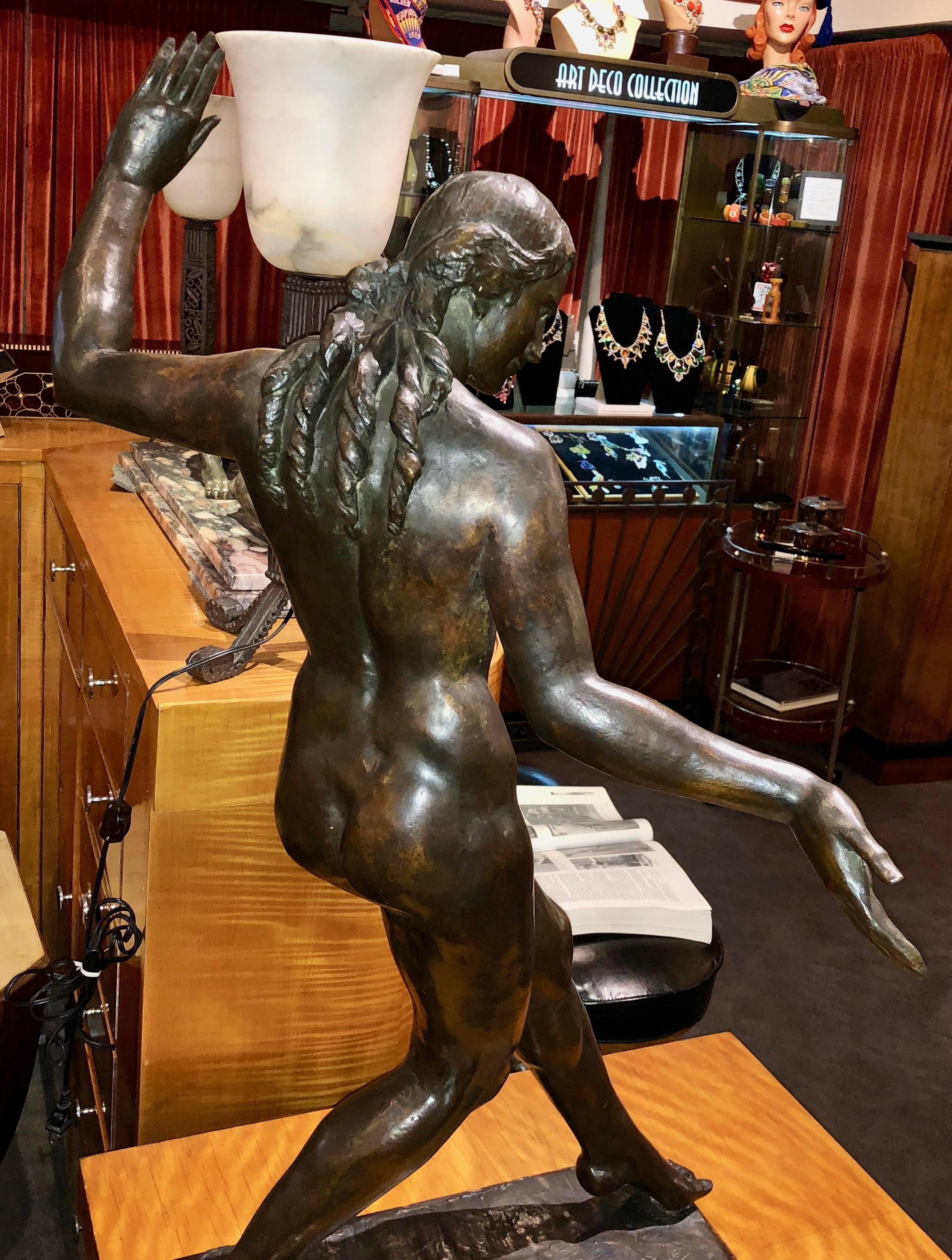 Mid-20th Century Classic Female Art Deco Bronze Statue by Listed Belgian Artist M. D'haveloose