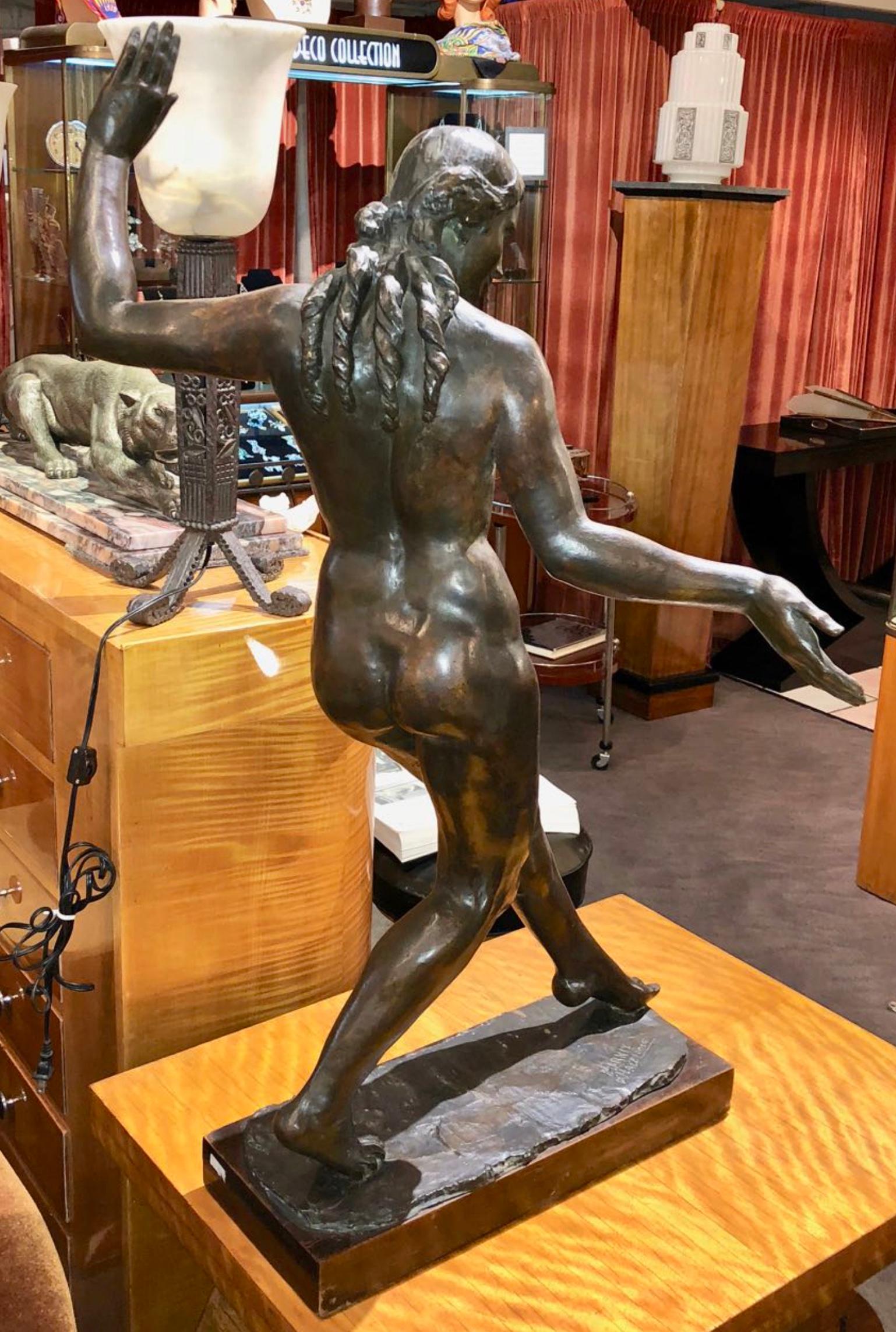 Classic Female Art Deco Bronze Statue by Listed Belgian Artist M. D'haveloose For Sale 3