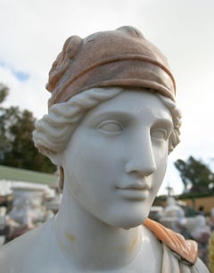 Classic Female Bust in White and Pink Marble with Helmet