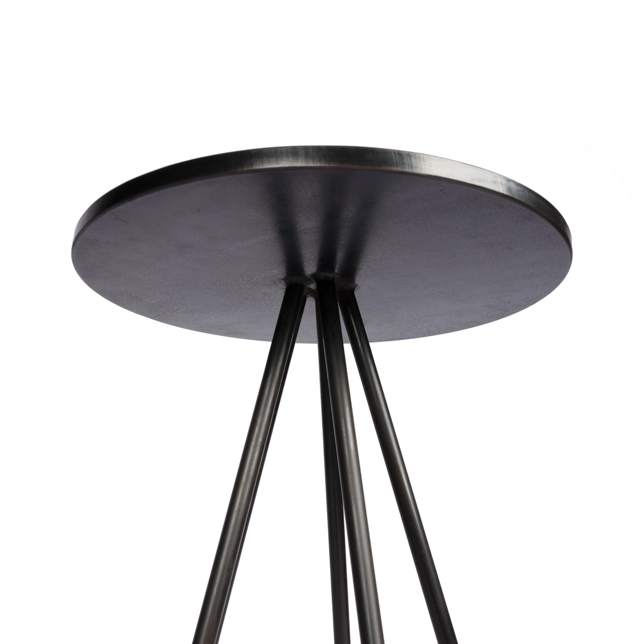 American Urban Industrial Five Leg Round Bar Stool Backless Metal Seat Blackened Finish For Sale