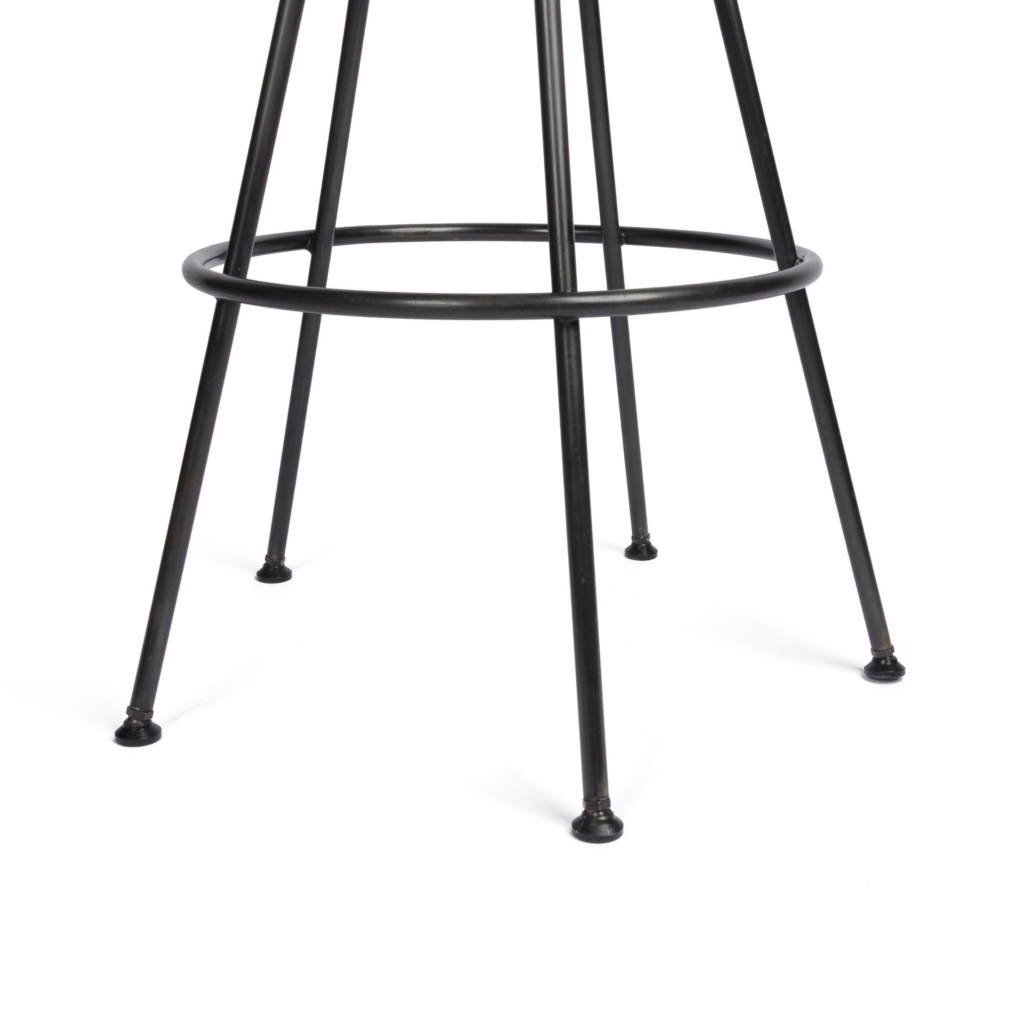 Urban Industrial Five Leg Round Bar Stool Backless Metal Seat Blackened Finish In New Condition For Sale In Seattle, WA