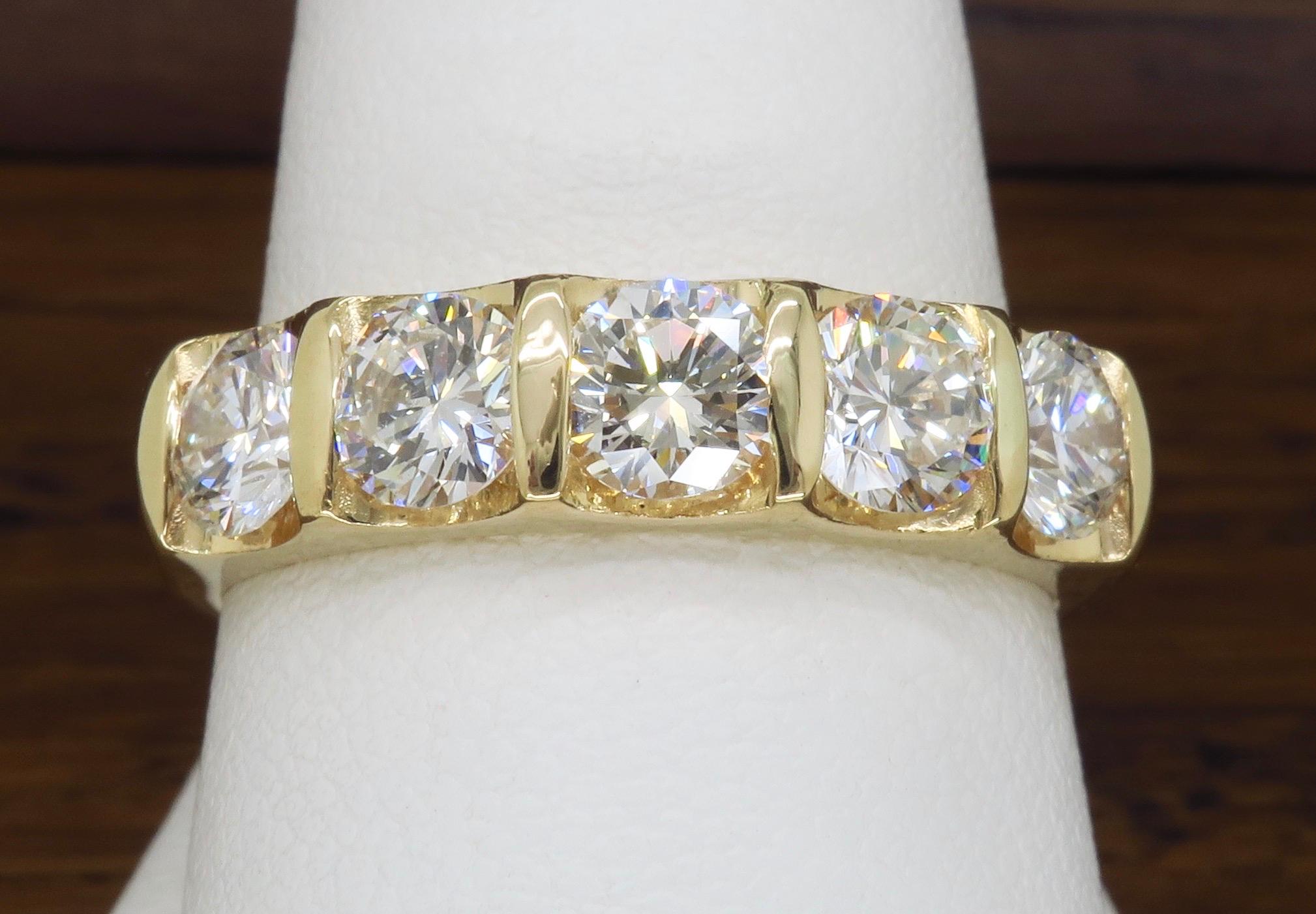 Classic Five-Stone Diamond Ring In Excellent Condition In Webster, NY