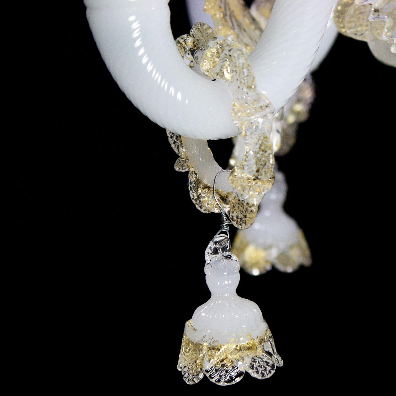 Other Classic Flambeau 5Arms White Murano Glass gold Details by Multiforme For Sale