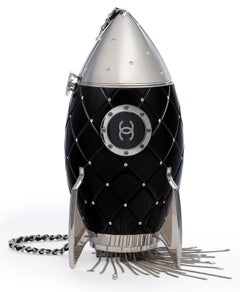 Classic Flap Evening A Runway Black Lucite & Crystal Rocket Ship Shoulder Bag