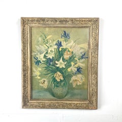 Classic Floral Oil Painting with Bouquet in Vase and Gilt Frame