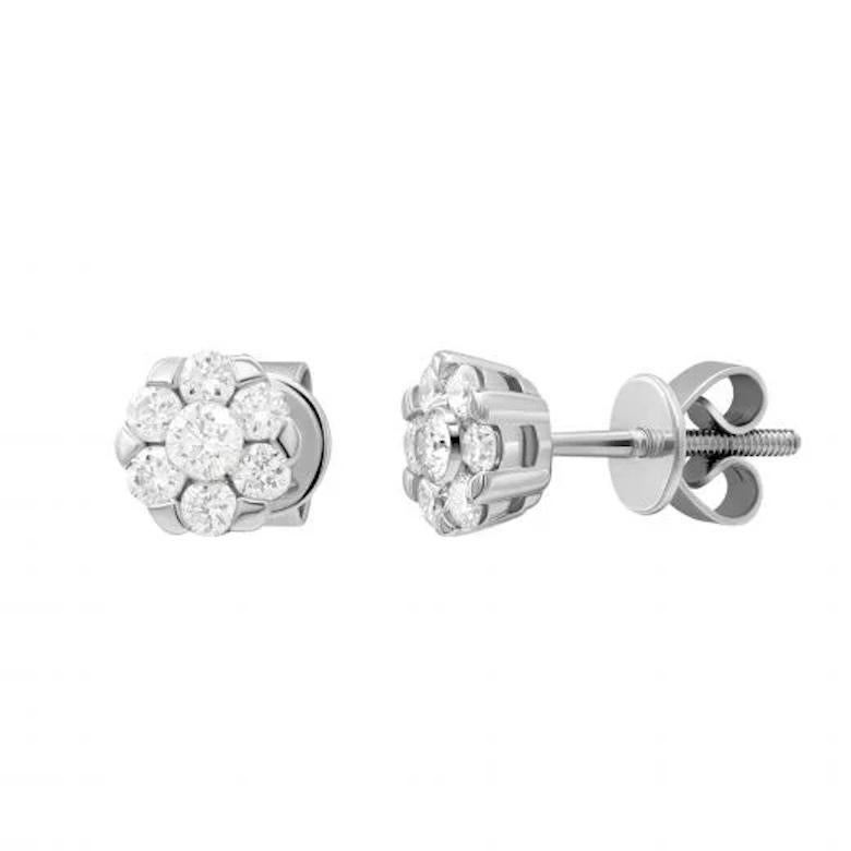 Classic Flower Diamond White 14k Gold Earrings  for Her In New Condition For Sale In Montreux, CH