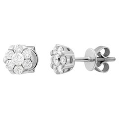 Classic Flower Diamond White 14k Gold Earrings  for Her