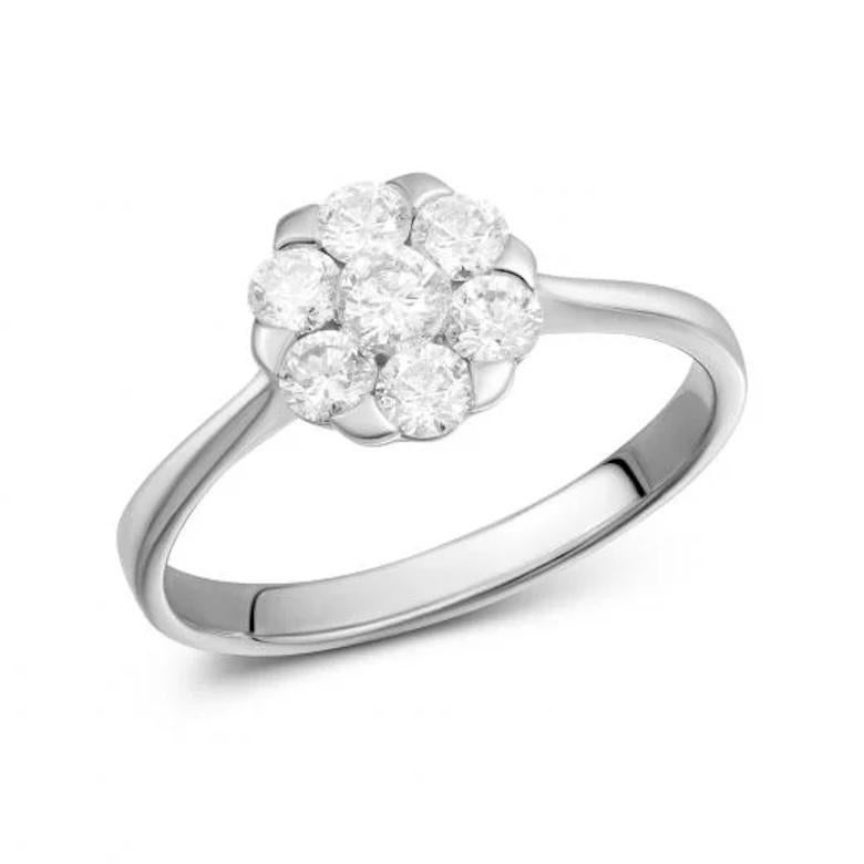 Round Cut Classic Flower Diamond White 14k Gold Ring  for Her For Sale