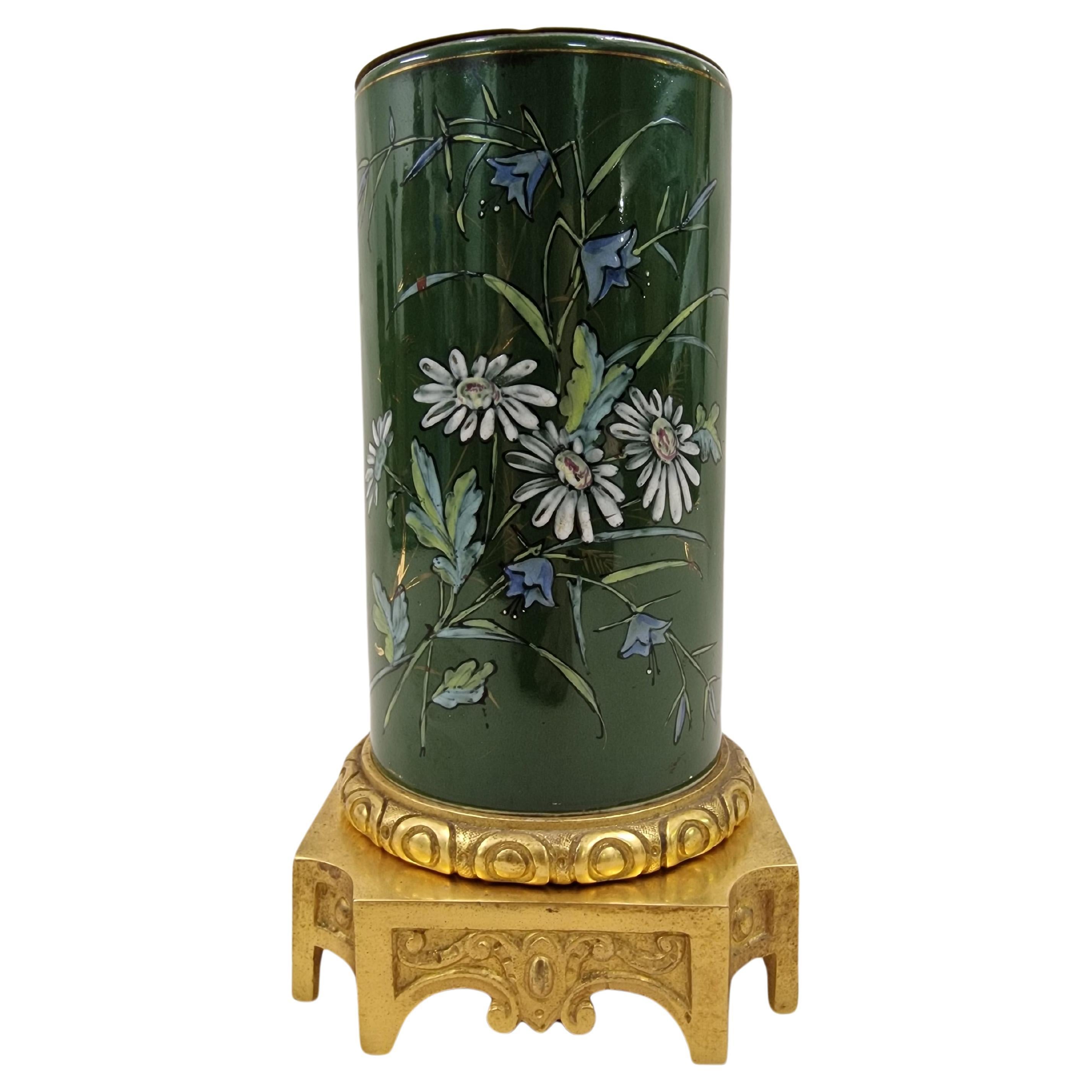 Classic flower vase, metal fire-gilded enamel painting, Napoleon III 1870 France For Sale