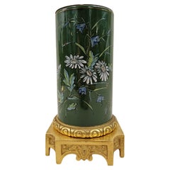 Classic flower vase, metal fire-gilded enamel painting, Napoleon III 1870 France