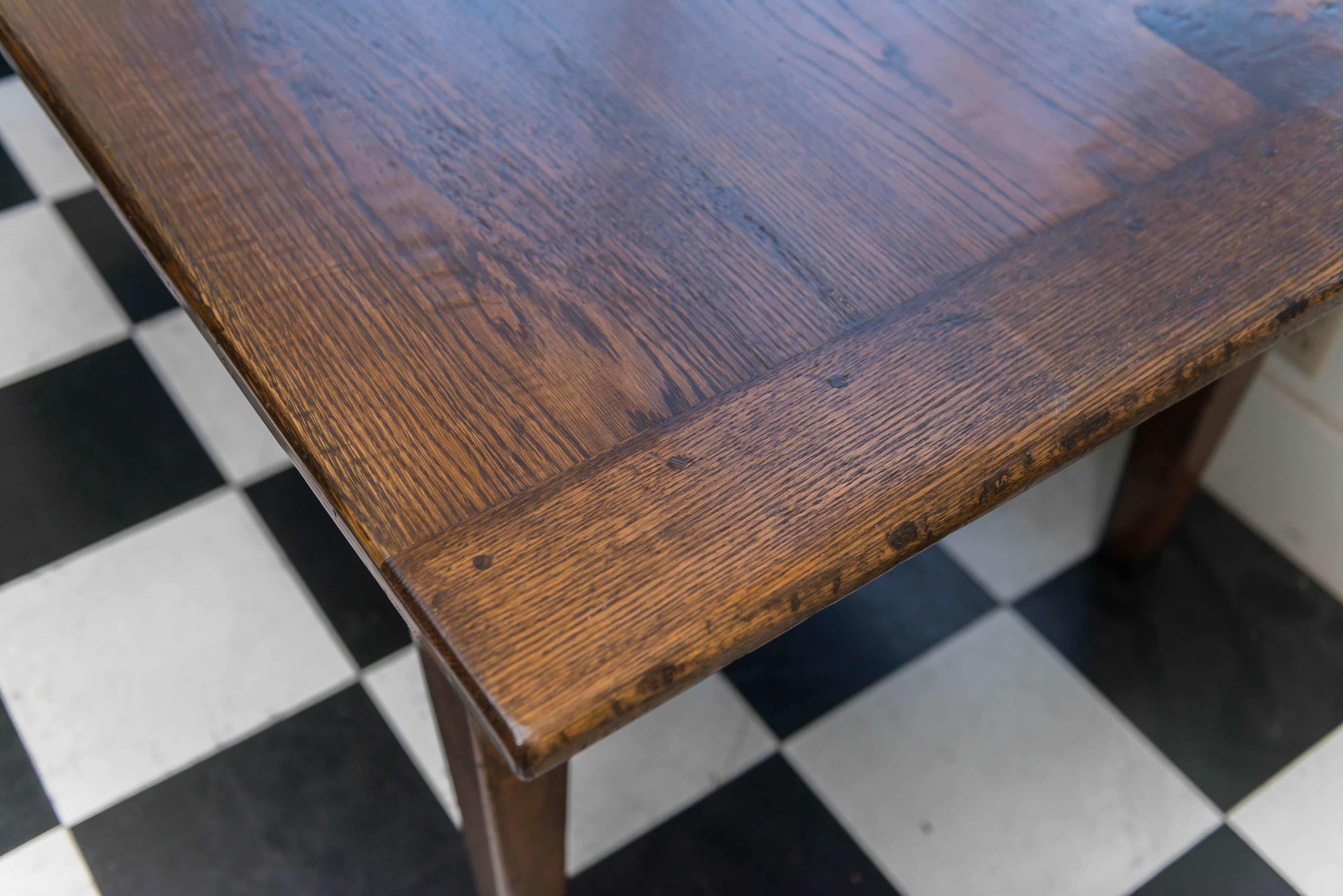 Rustic Classic Form Solid Oak Dining Table, Pegged Construction, 20th Century