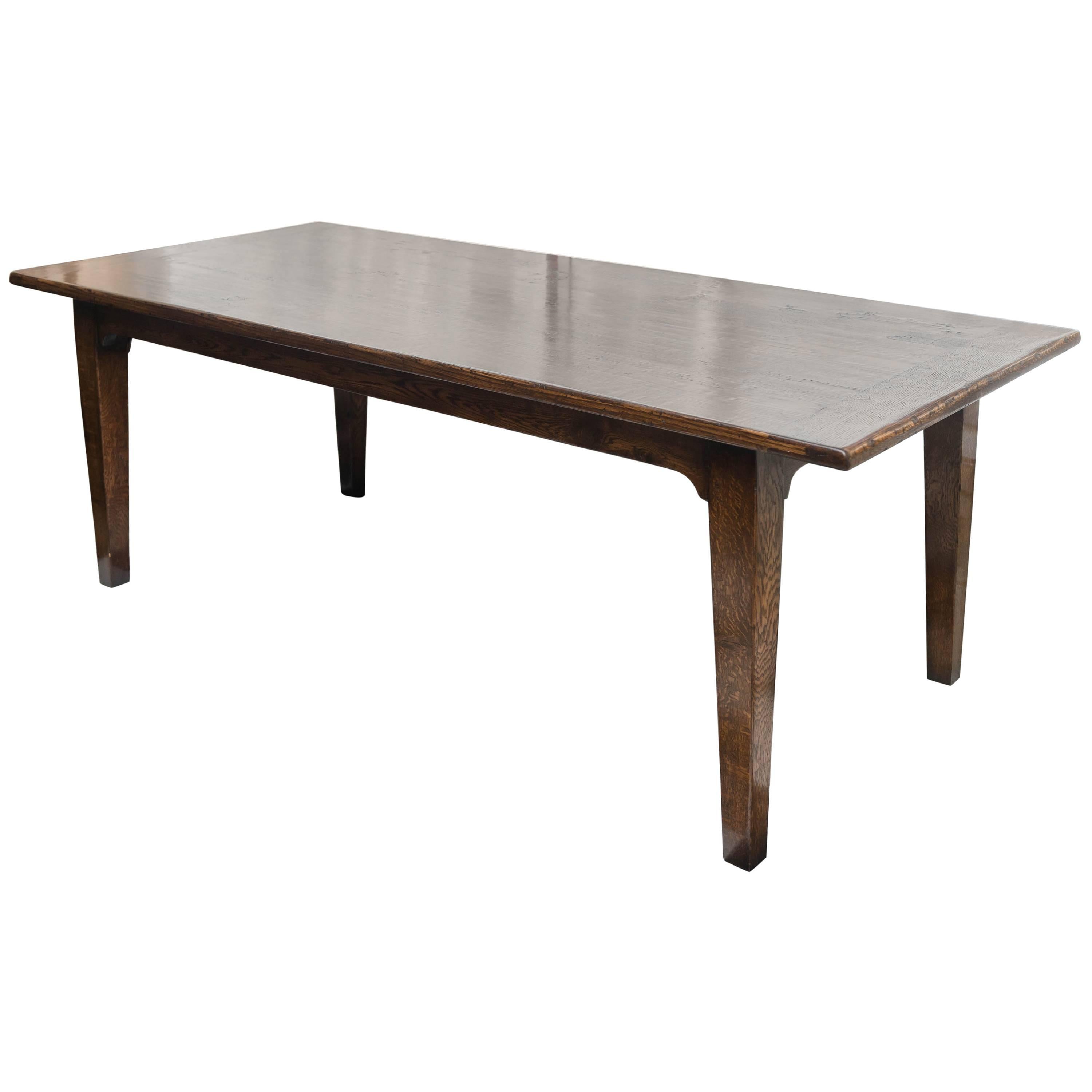 Classic Form Solid Oak Dining Table, Pegged Construction, 20th Century