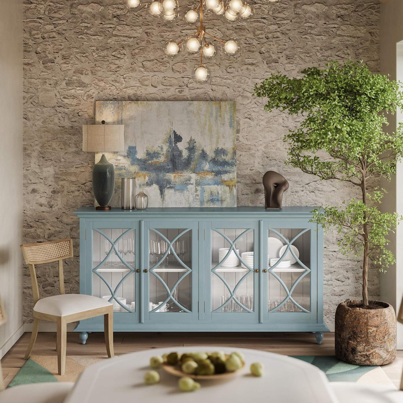 Classic Four Door Credenza - Frosted Blue For Sale 3