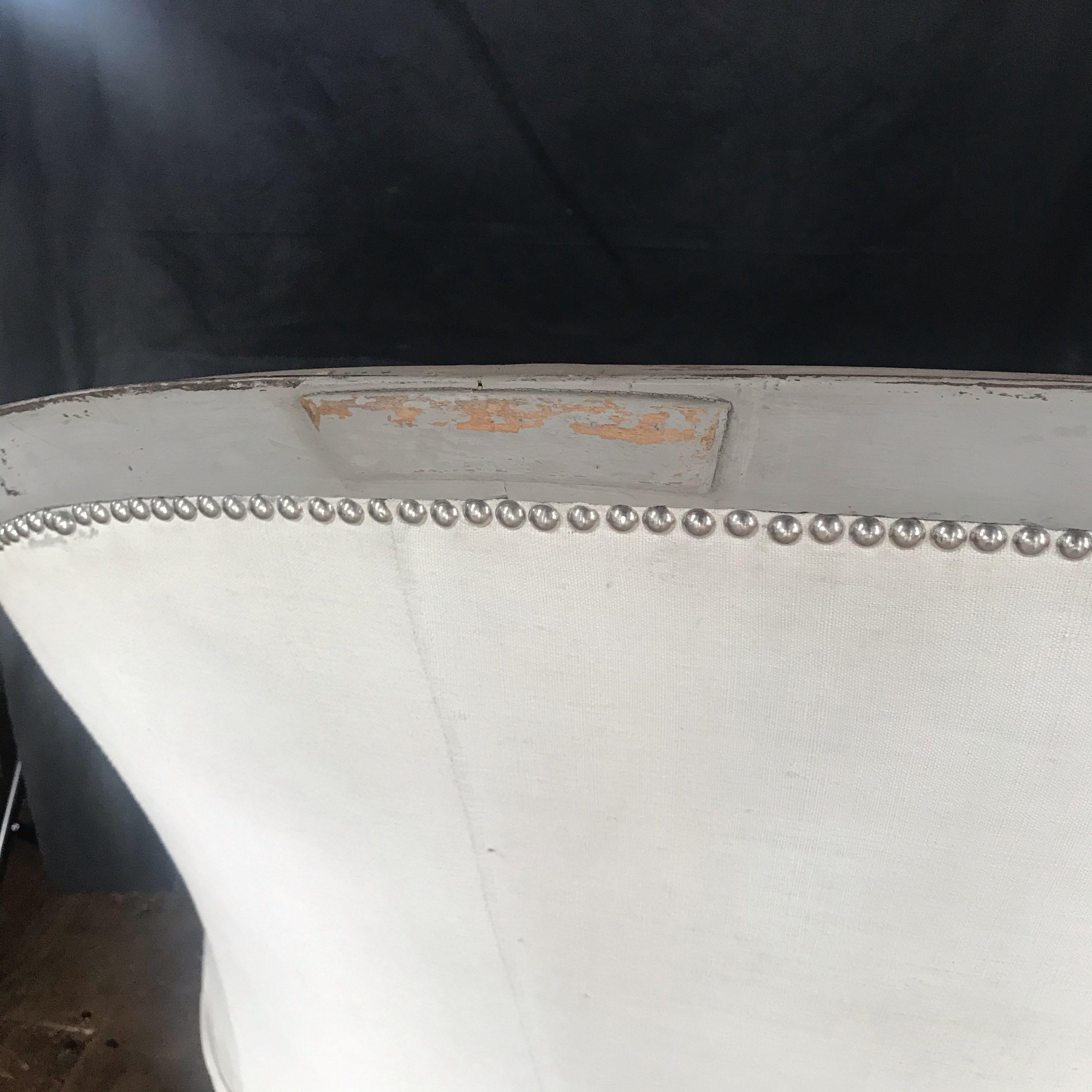 Classic French 19th Century Curvy Gray Painted Sofa Loveseat 2