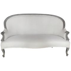 Classic French 19th Century Curvy Gray Painted Sofa Loveseat
