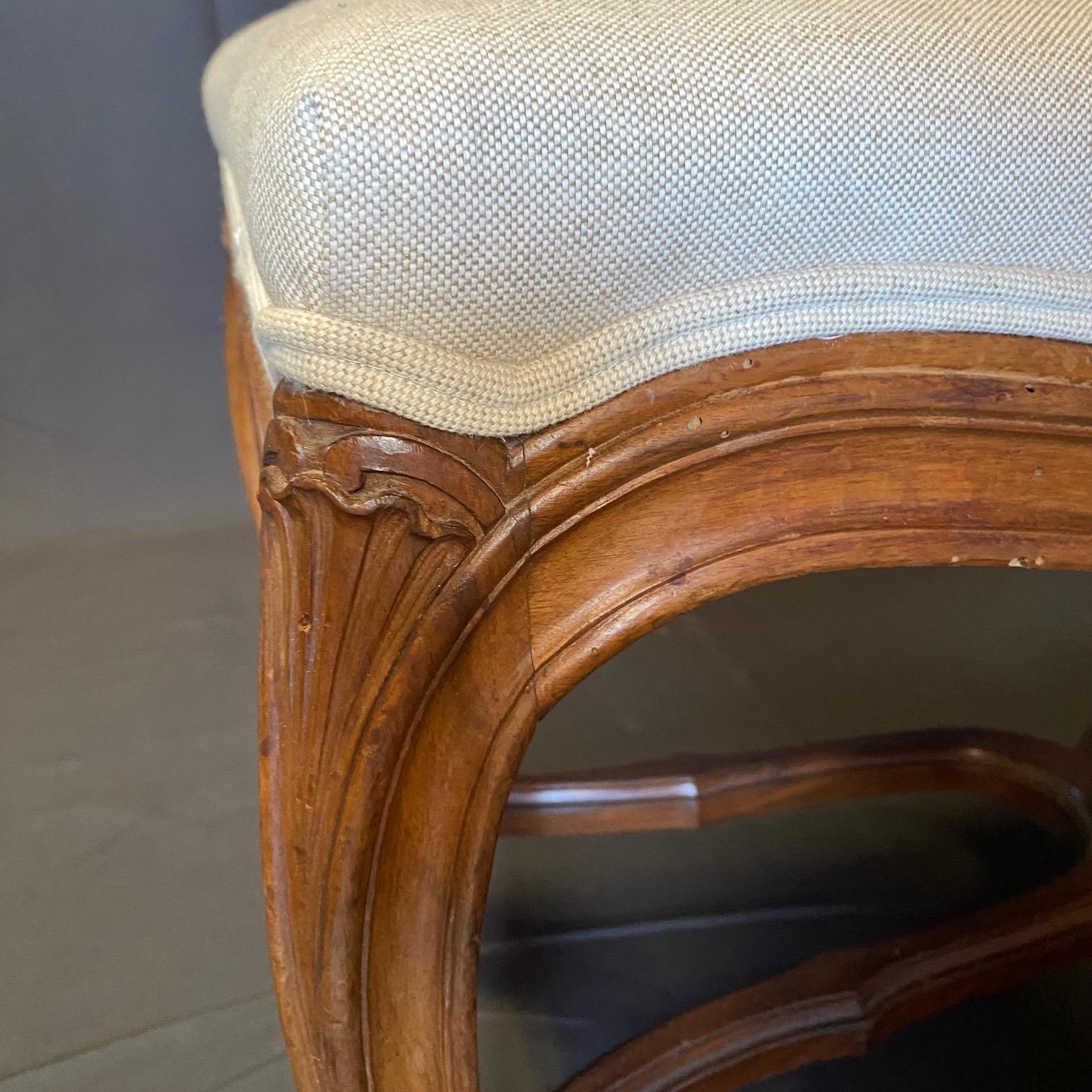  Classic French 19th Century Walnut Louis XV Newly Upholstered Bench  2