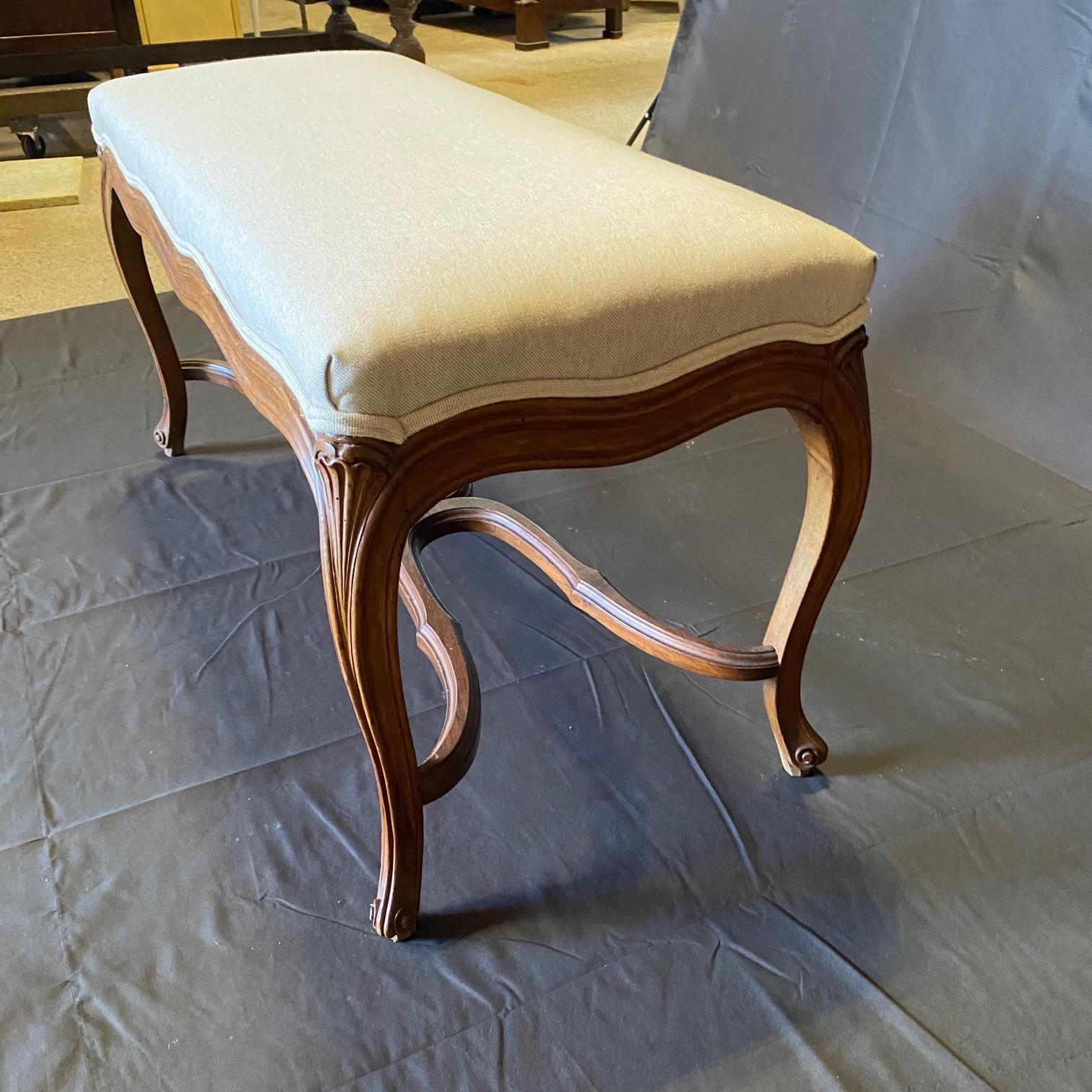  Classic French 19th Century Walnut Louis XV Newly Upholstered Bench  3