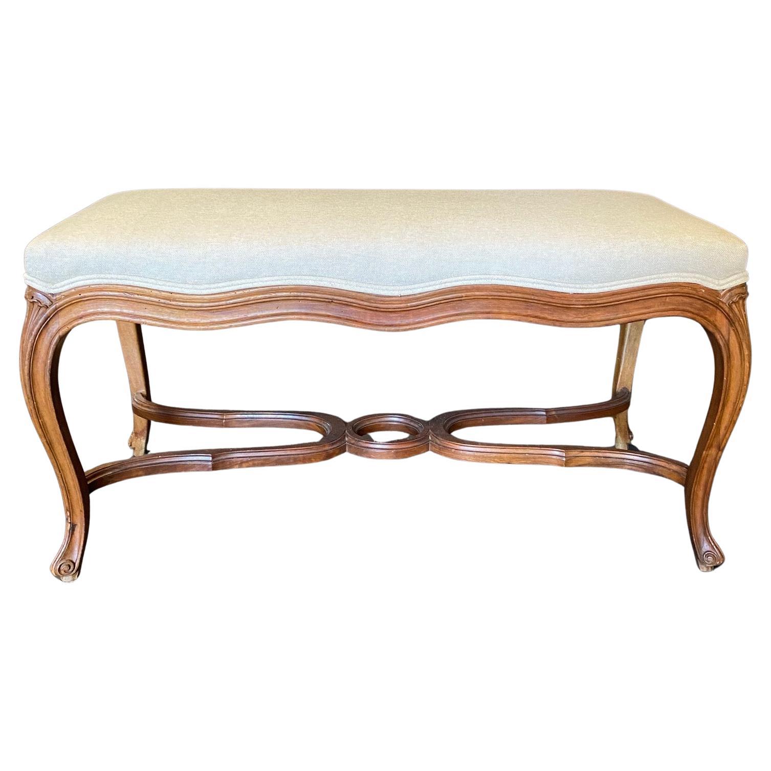  Classic French 19th Century Walnut Louis XV Newly Upholstered Bench 