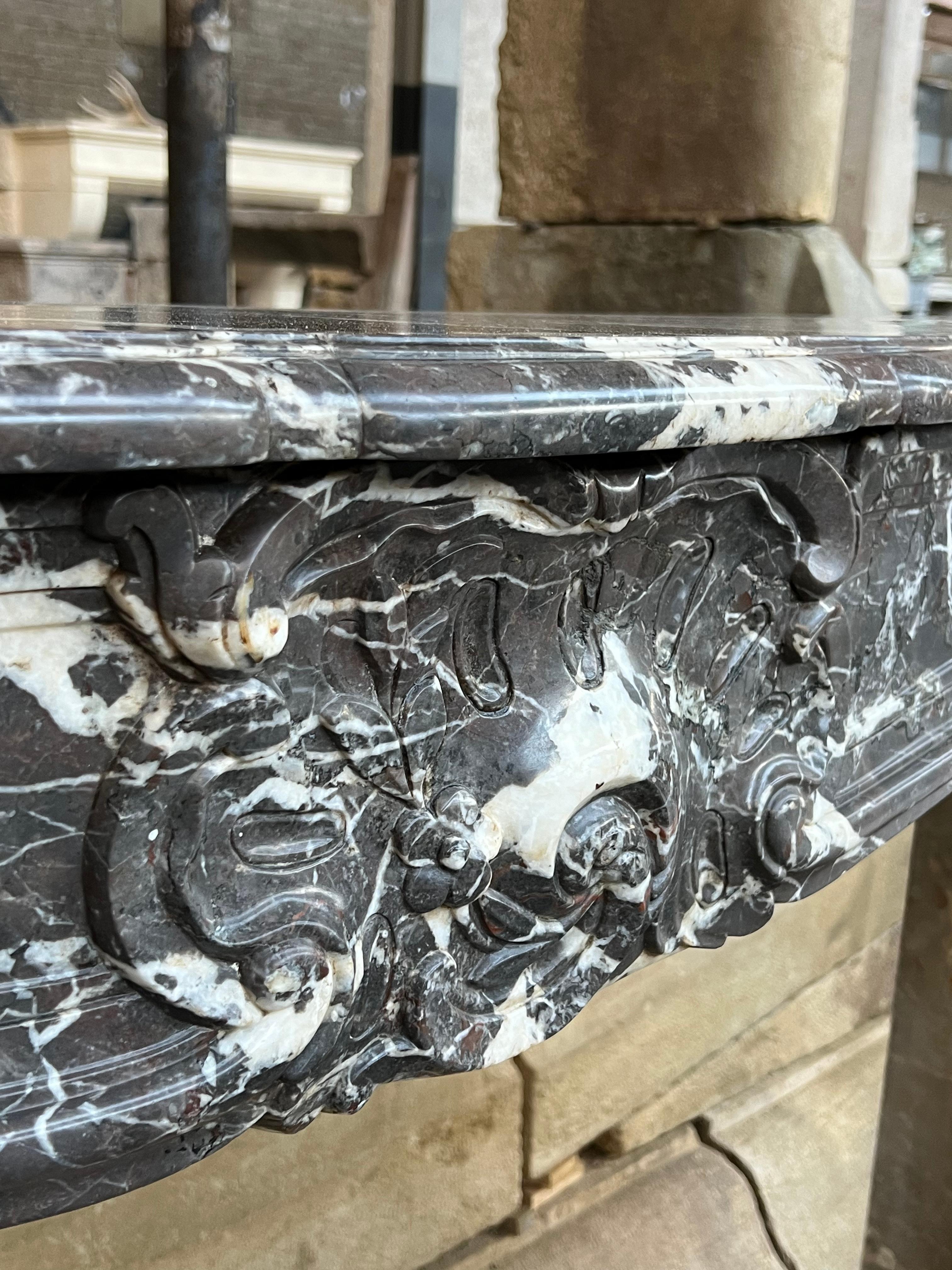 Classic French Antique Fireplace Surround in Belgian Grey Marble For Sale 5