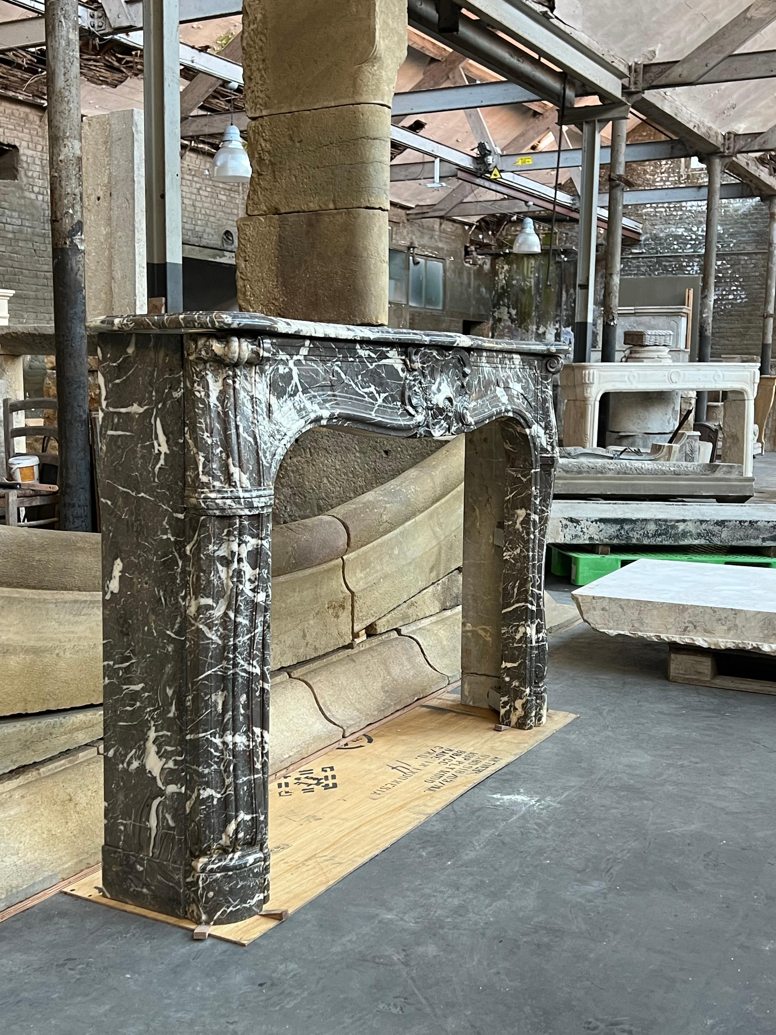 Classic French Antique Fireplace Surround in Belgian Grey Marble For Sale 13