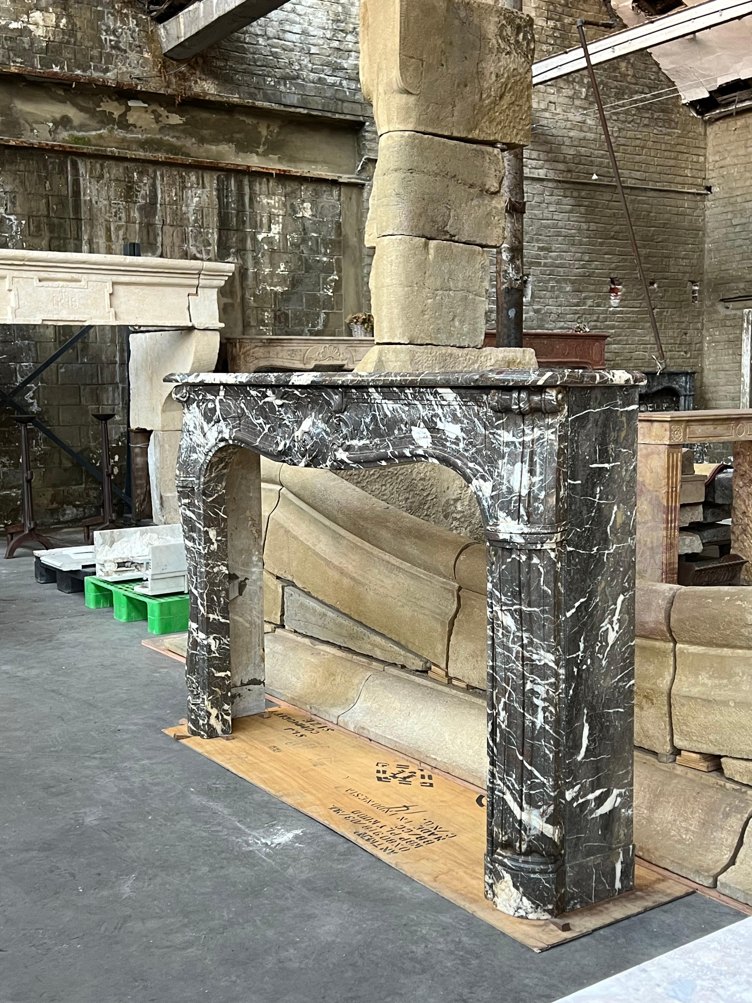 Classic French Antique Fireplace Surround in Belgian Grey Marble For Sale 14