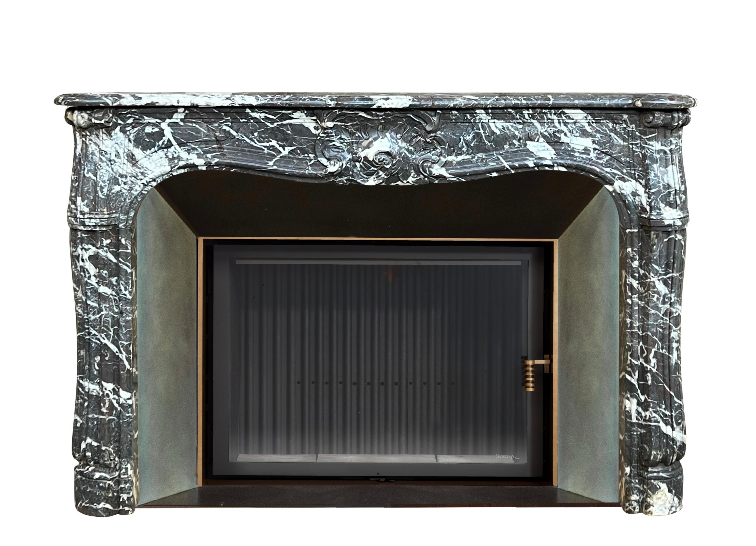 Classic French Antique Fireplace Surround in Belgian Grey Marble For Sale 14