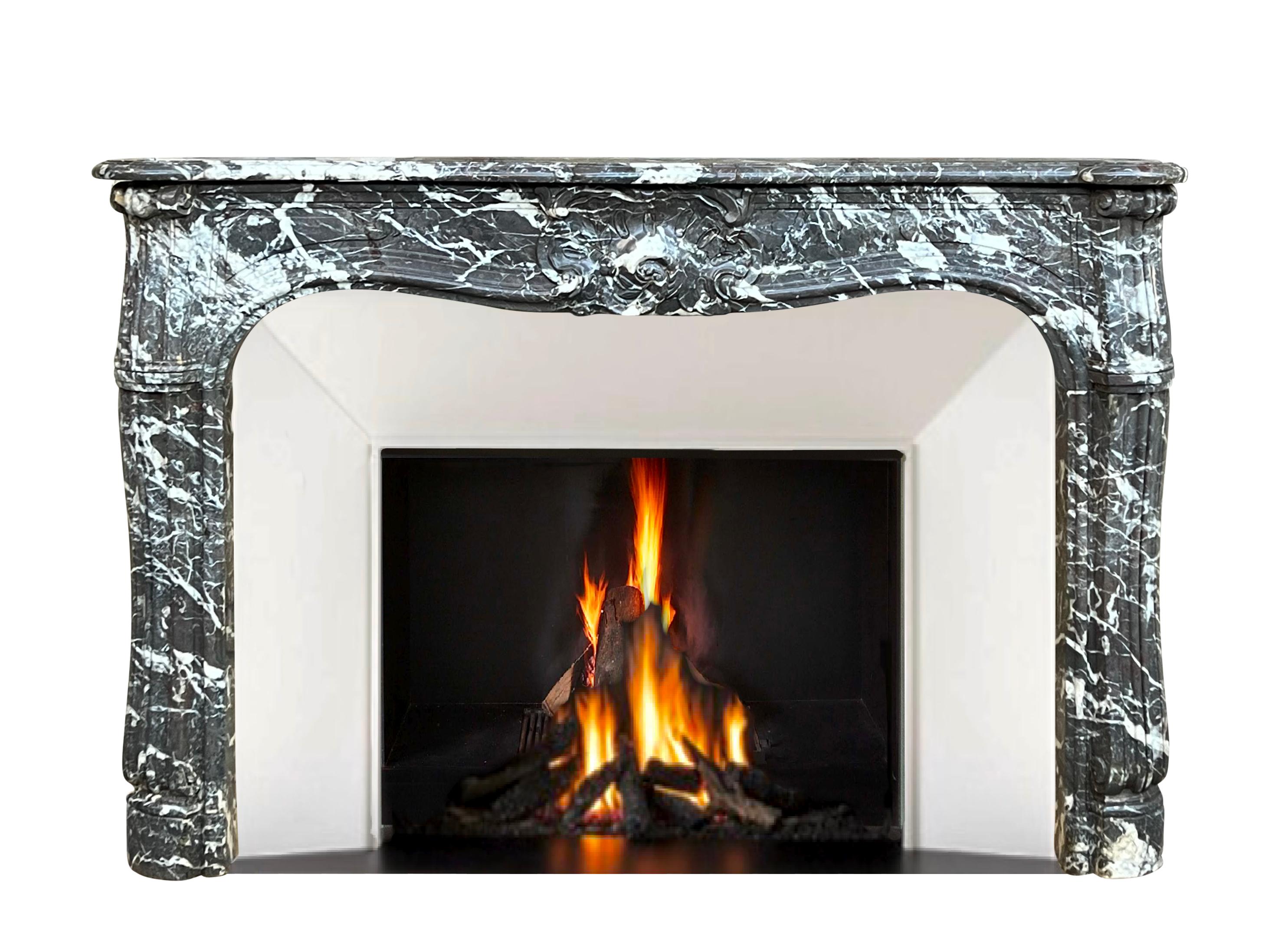 Polished Classic French Antique Fireplace Surround in Belgian Grey Marble For Sale