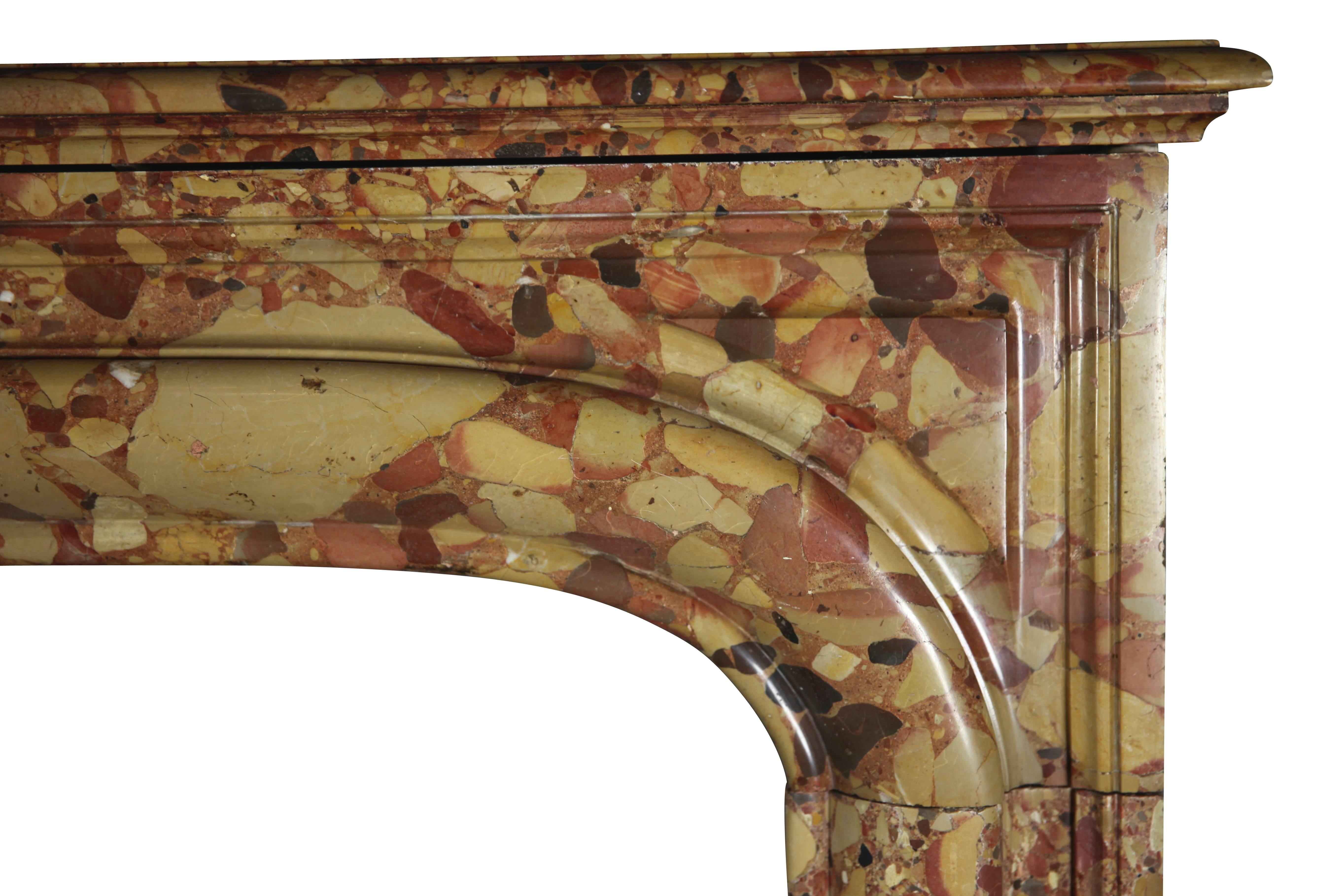 Carved Classic French Antique Fireplace Surround in Royal Breche D'aleppo Marble For Sale
