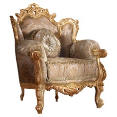 Classic French Armchair in Damask Upholstery and Gold Leaf by Modenese