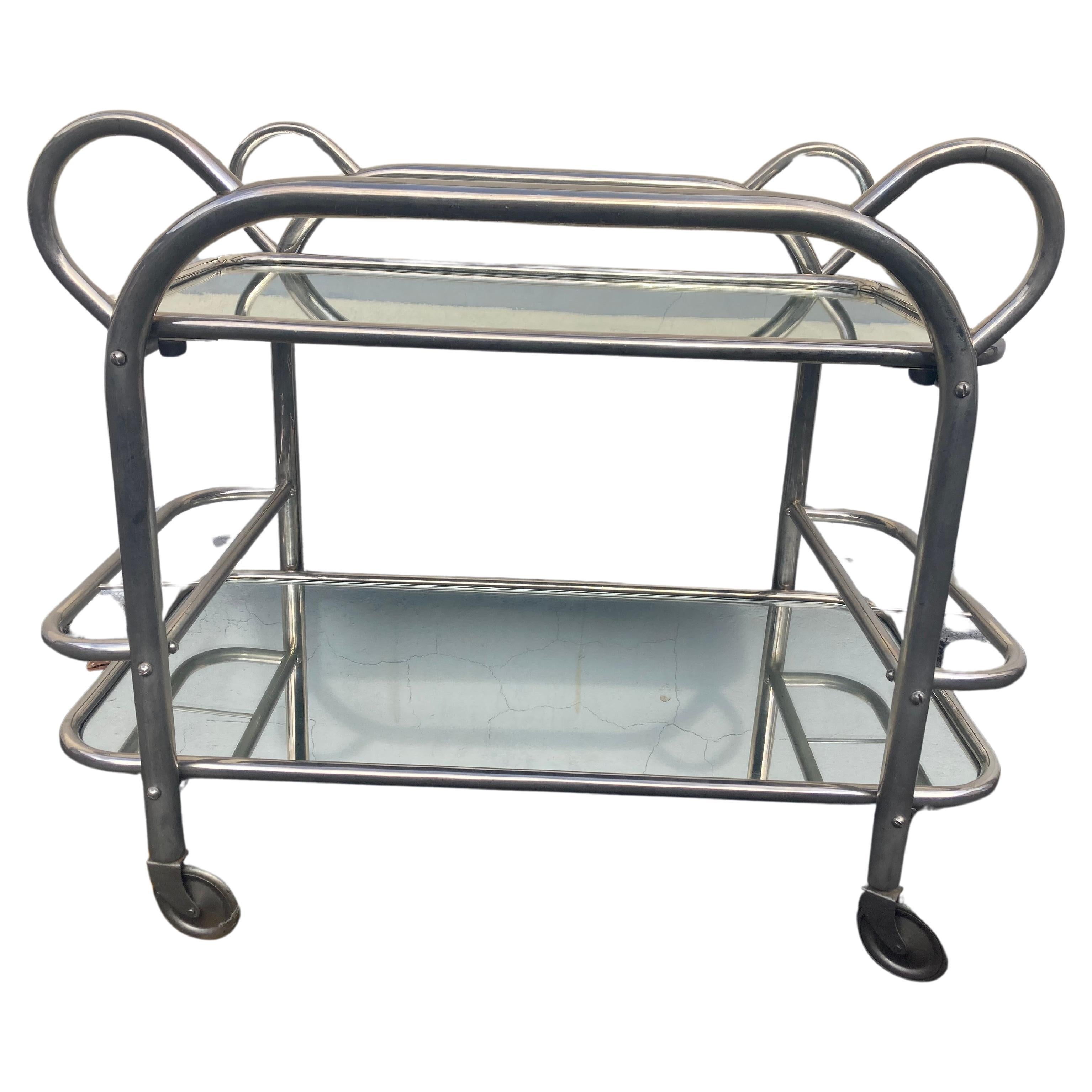 Classic French Art Déco Bar Cart by Robert Mallet - Stevens.Nickel plated. For Sale