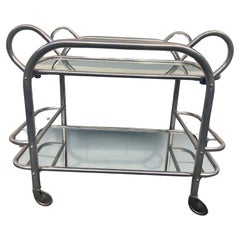Classic French Art Déco Bar Cart by Robert Mallet - Stevens.Nickel plated.