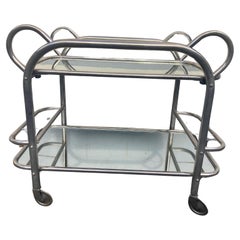 Used Classic French Art Déco Bar Cart by Robert Mallet - Stevens.Nickel plated.