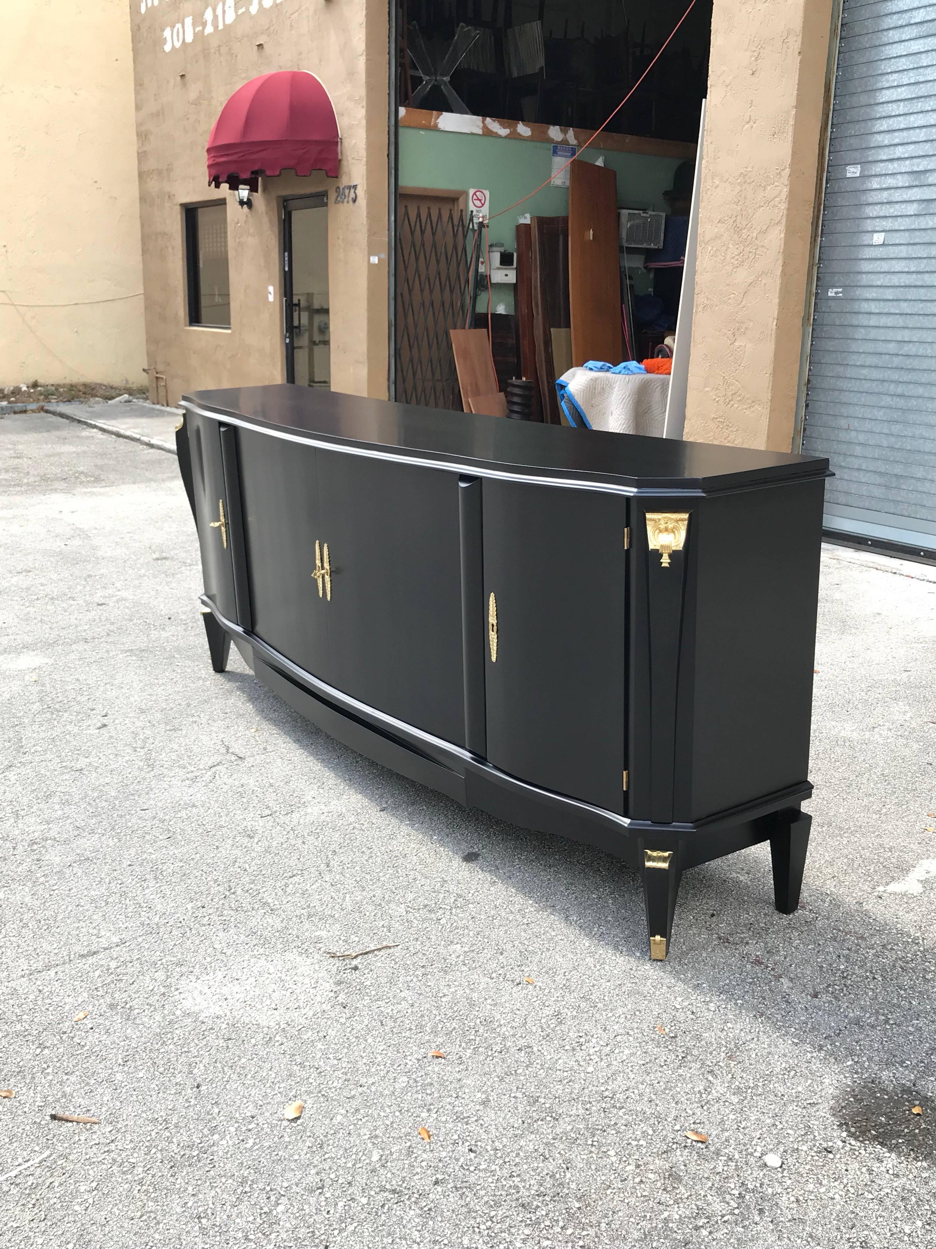 Classic French Art Deco Ebonized Sideboard / Buffet Style of Jules Leleu, 1940s 14