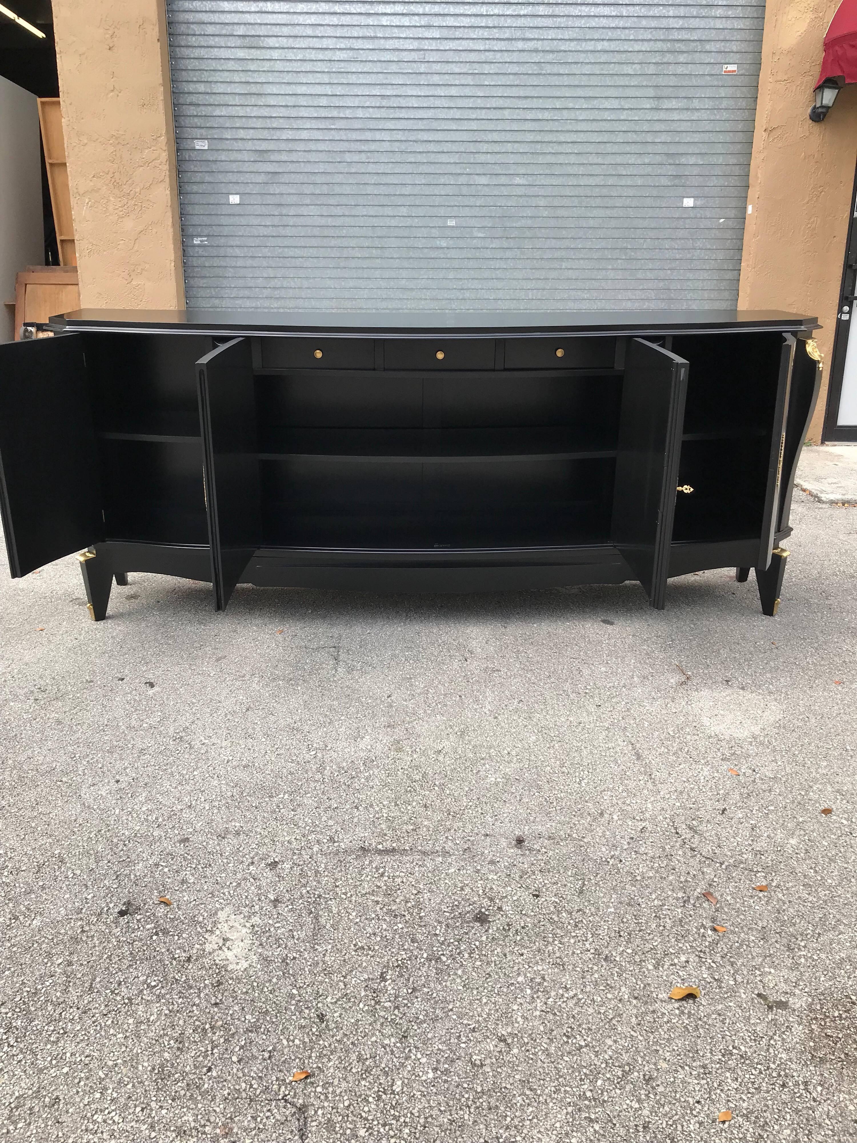 Bronze Classic French Art Deco Ebonized Sideboard / Buffet Style of Jules Leleu, 1940s