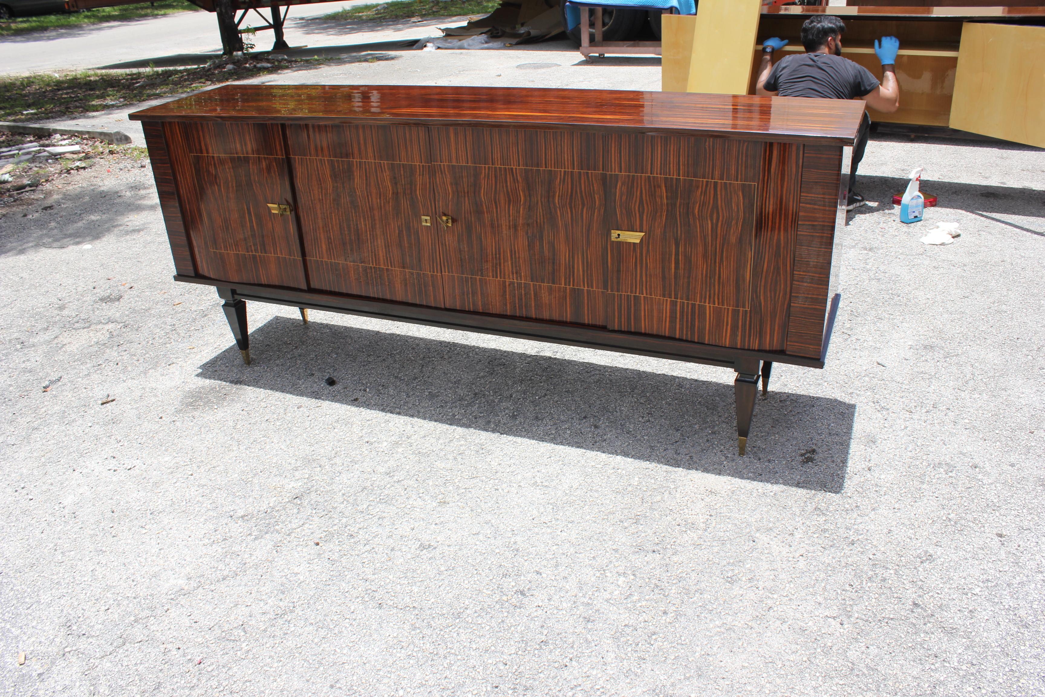 Brass Classic French Art Deco Exotic Macassar Bony Sideboard or Buffet, circa 1940s