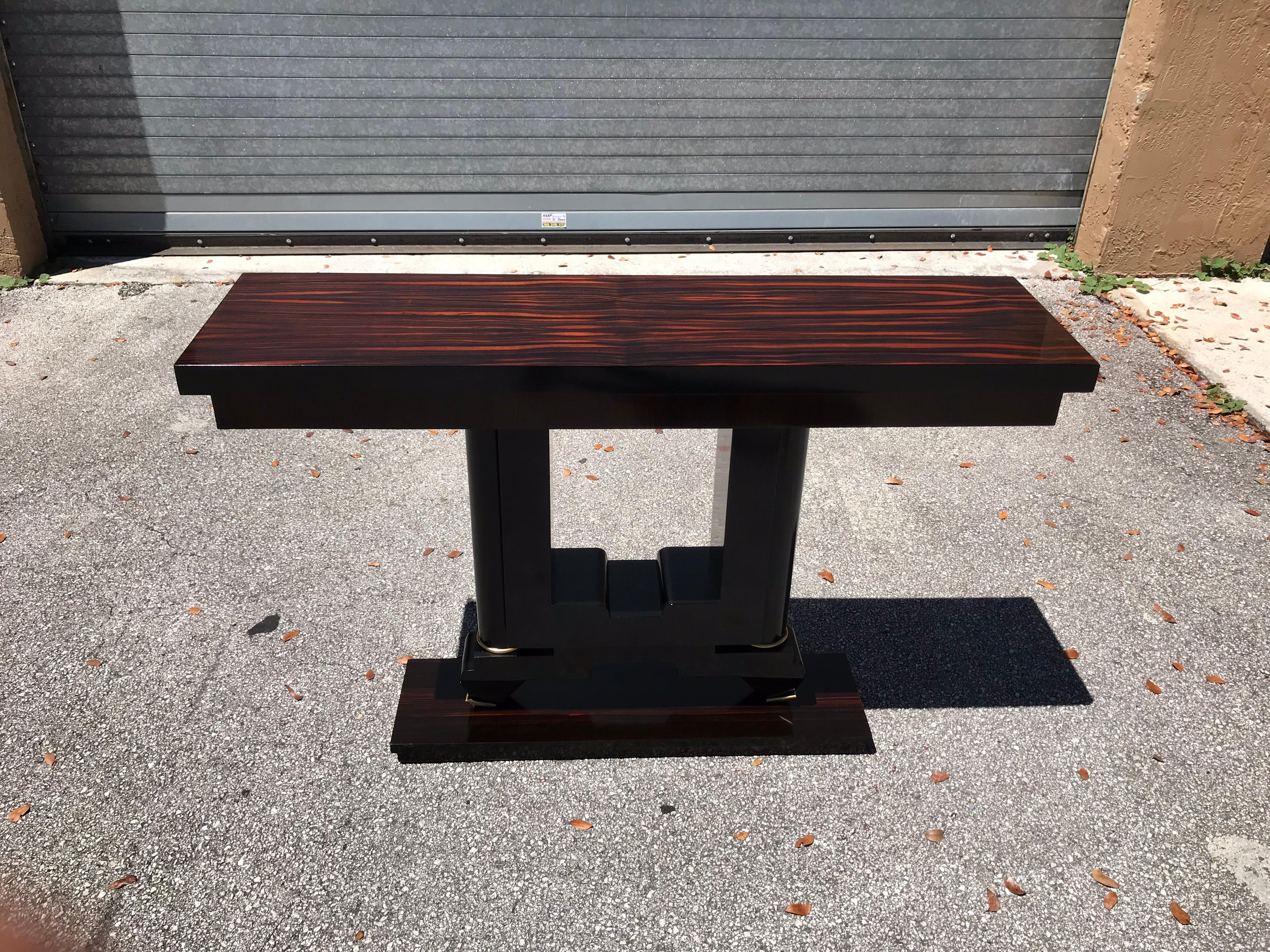 Classic French Art Deco Exotic Macassar Console Table, 1940s 4